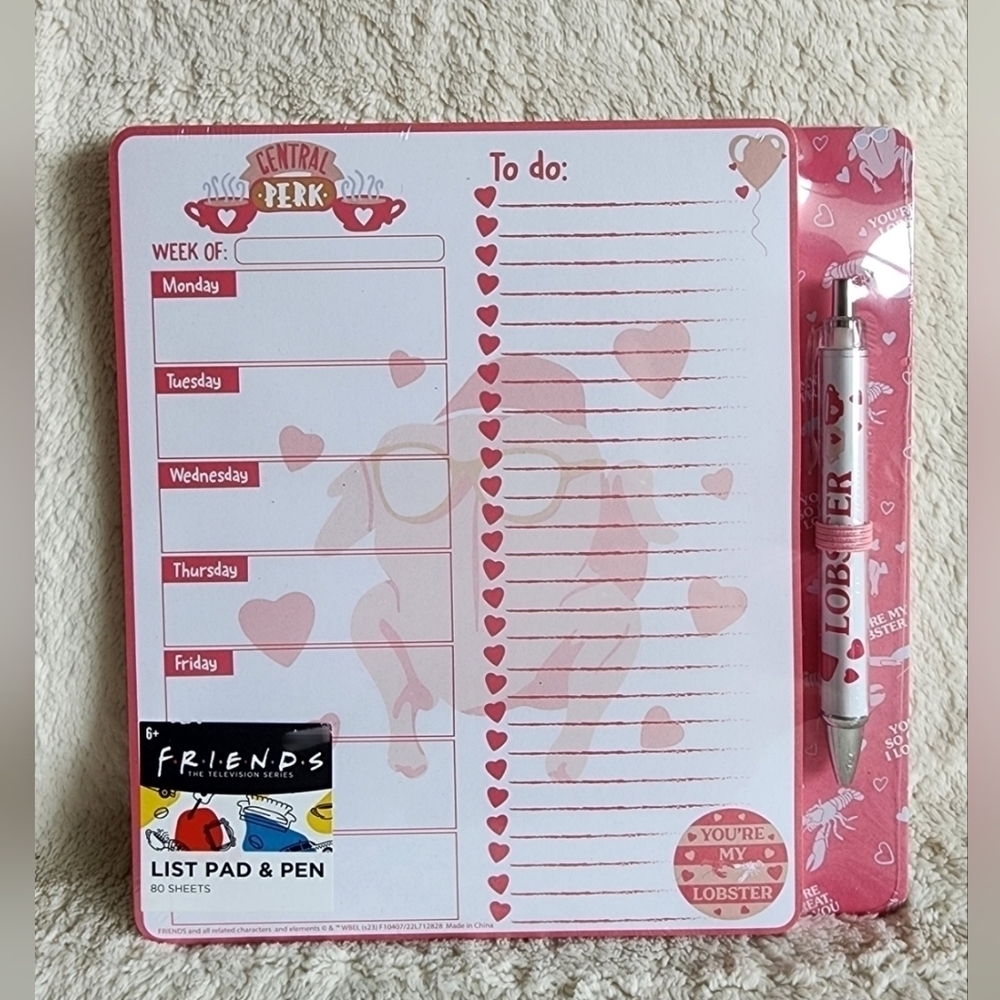 NWT Warner Bros. Friends TV Series List Pad and Pen Set